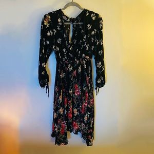 Bohemian High-Low Black Floral Dress